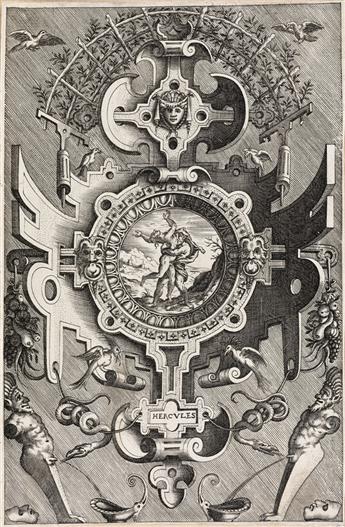 PIETER VAN DER HEYDEN (after Jacob Floris) Group of 5 engravings of mytholgical subjects in elaborate decorative panels